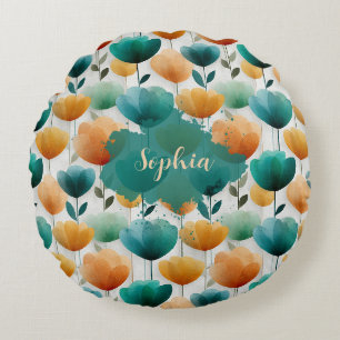 Vintage Spring Yellow and Green Floral Round Cushion