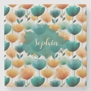 Vintage Spring Yellow and Green Floral Stone Coaster
