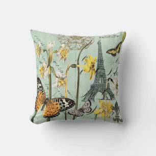 Vintage Springtime in Paris Eiffel Tower pillow