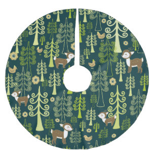 Vintage spruce trees, deer pattern. brushed polyester tree skirt