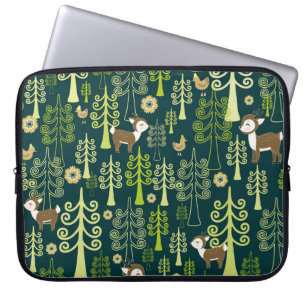 Vintage spruce trees, deer pattern. laptop sleeve
