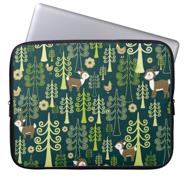 Vintage spruce trees, deer pattern. laptop sleeve (Front)