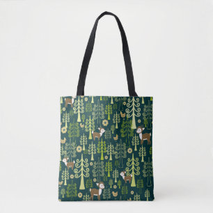 Vintage spruce trees, deer pattern. tote bag