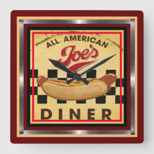 Vintage Square Joe;s Diner Sign on a Wall Clock