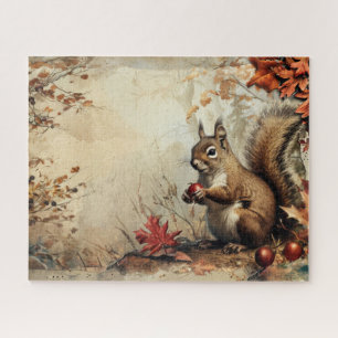 Vintage Squirrel and Acorns in Autumn 16x20 Jigsaw Puzzle