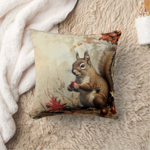 Vintage Squirrel and Acorns in Autumn Cushion