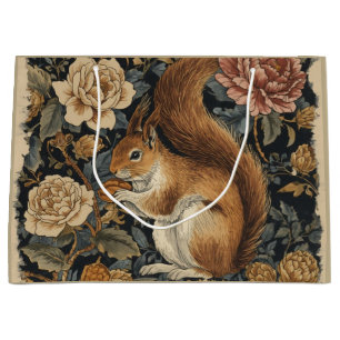 Vintage Squirrel and Flowers Pattern Large Gift Bag