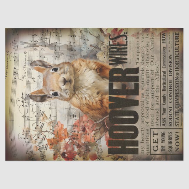 Vintage Squirrel Ephemera Decoupage Tissue Paper (Front)