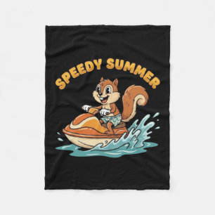 Vintage Squirrel Jet Ski Speedy Summer Retro Fleece Blanket