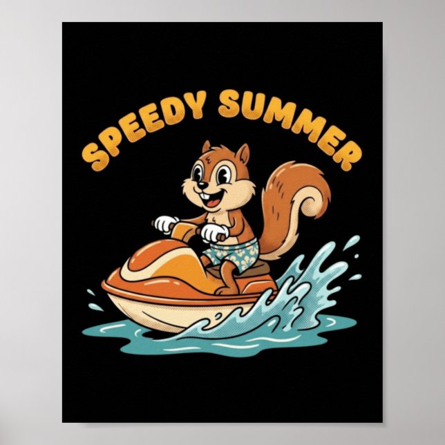 Vintage Squirrel Jet Ski Speedy Summer Retro Poster (Front)