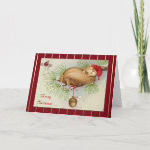 Vintage Squirrel, Pine and Corn Christmas Card