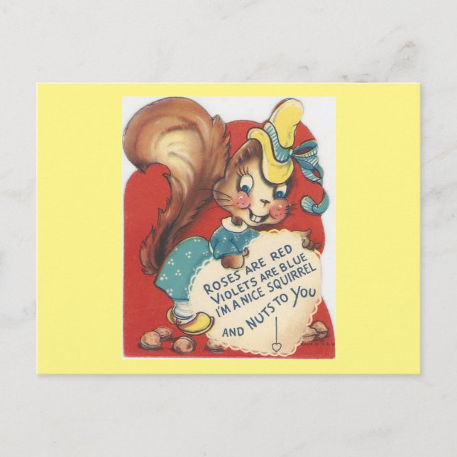 Vintage Squirrel Valentine Holiday Postcard (Front)