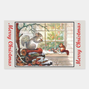 Vintage Squirrels and Chipmunk Christmas Stickers