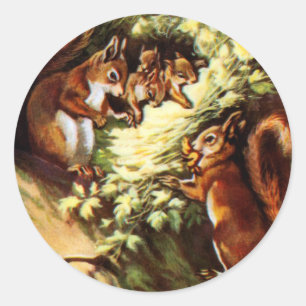 Vintage Squirrels Classic Round Sticker