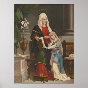 Vintage St. Anne and Virgin Mary Catholic Poster