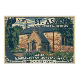 Vintage St Asaph Wales Travel Poster - Wales