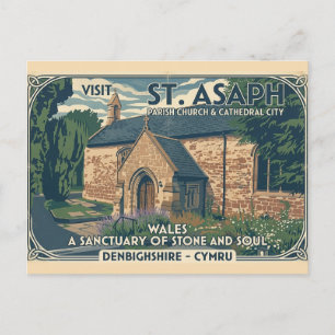 Vintage St Asaph Wales Travel Poster - Wales Postcard