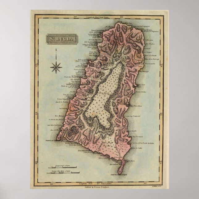 Vintage St Lucia Island Map (1823) Poster (Front)
