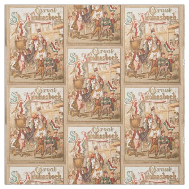 Vintage St. Nicholas Dutch St. Nick Sinterklaas Fabric (Swatch)
