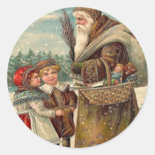 Vintage St. Nicholas with Kids Christmas Classic Round Sticker