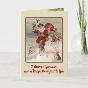 Vintage St. Nick on a Velocipede Holiday Card