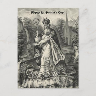 Vintage St. Patrick Chasing Snakes Out of Ireland Postcard