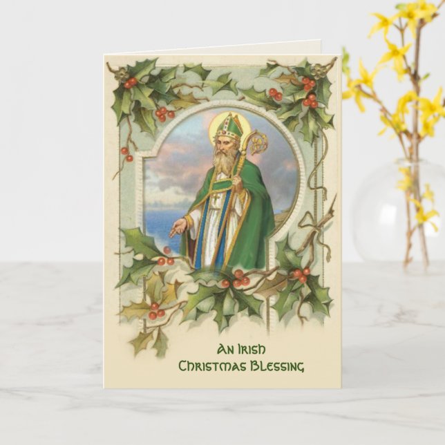 Vintage St. Patrick Irish Christmas Blessing Card (Yellow Flower)