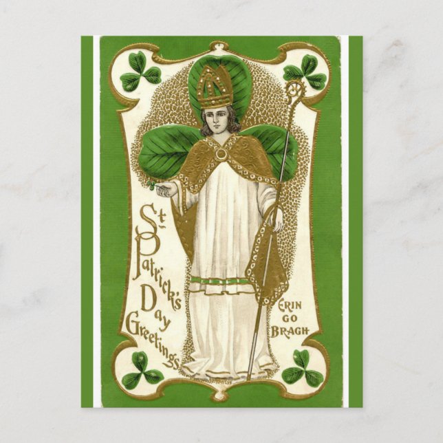Vintage St Patrick With a Staff Postcard (Front)