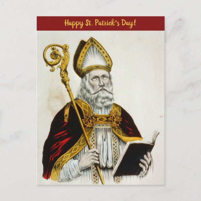 Vintage St. Patrick With Cape and Staff Postcard (Front)