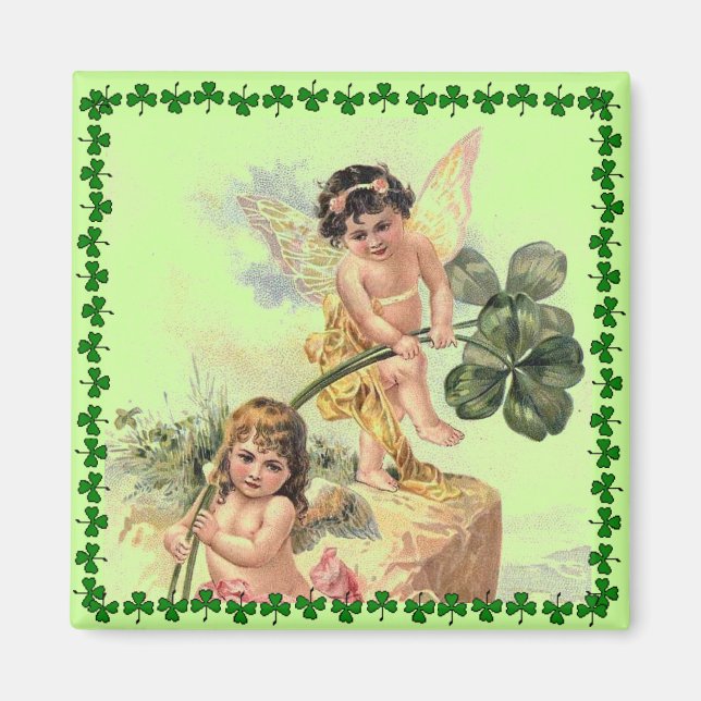 Vintage St. Patrick's Day Cherubs Magnet (Front)