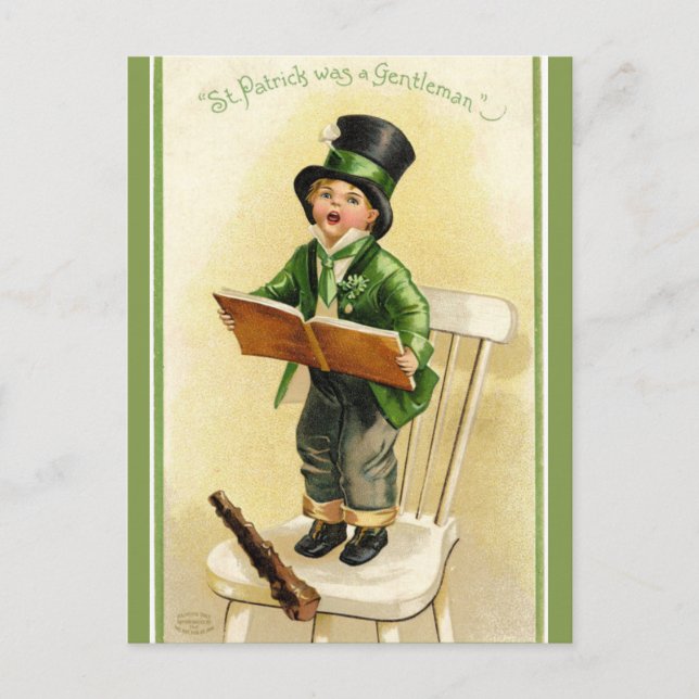 Vintage St Patrick's Day Child Singing Postcard (Front)