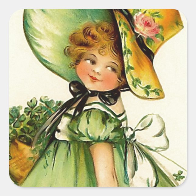 Vintage St. Patrick's Day Girl Square Sticker (Front)