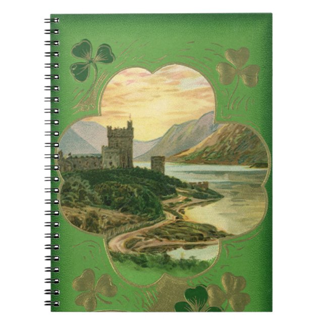 Vintage St. Patricks Day Greetings Castle Shamrock Notebook (Front)