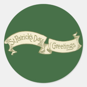 Vintage St. Patrick's Day Greetings Golden Banner Classic Round Sticker