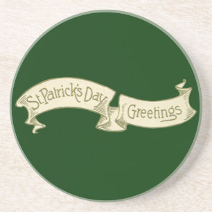 Vintage St. Patrick's Day Greetings Golden Banner Coaster