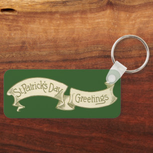 Vintage St. Patrick's Day Greetings Golden Banner Key Ring
