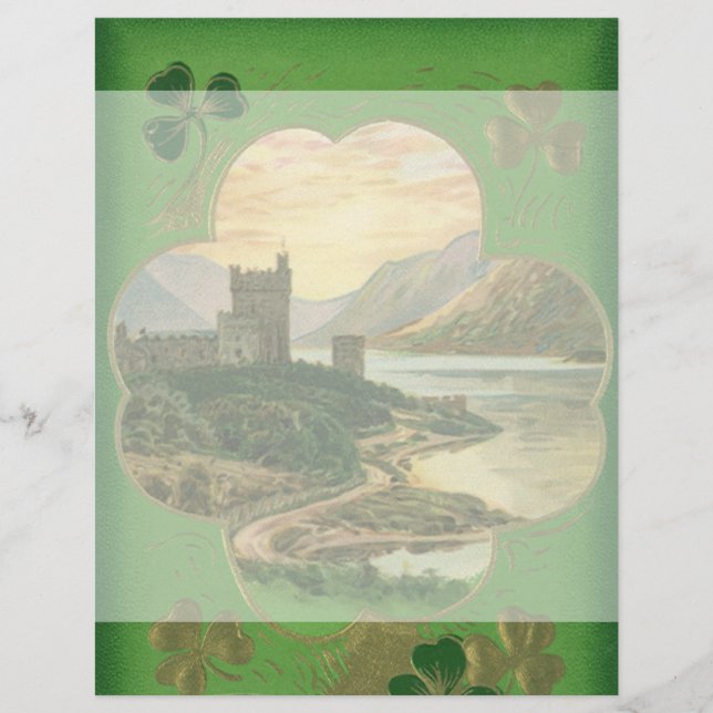 Vintage St. Patricks Day Greetings Shamrock Castle (Front)