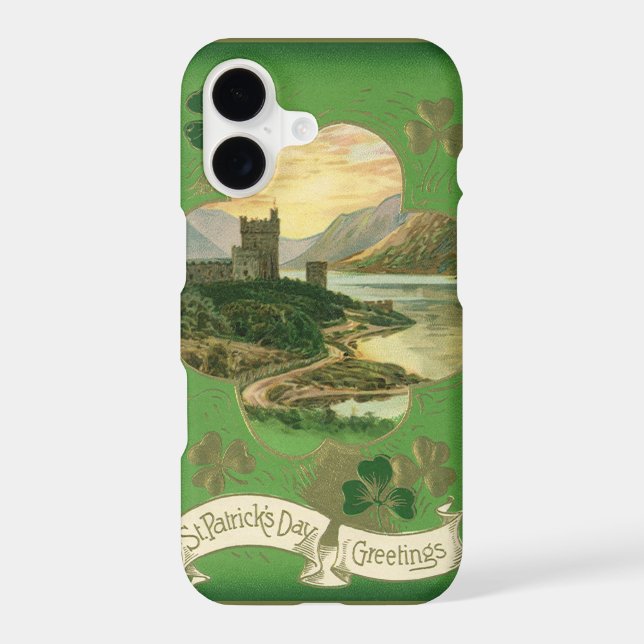 Vintage St. Patricks Day Greetings Shamrock Castle (Back)