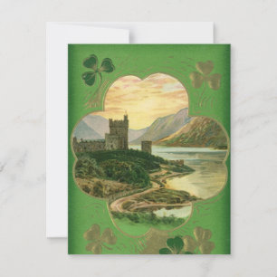 Vintage St. Patricks Day Greetings Shamrock Castle Card
