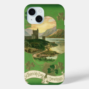 Vintage St. Patricks Day Greetings Shamrock Castle iPhone 15 Case