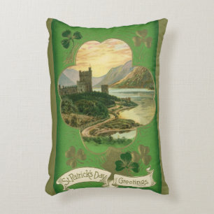 Vintage St. Patricks Day Greetings Shamrock Castle Decorative Cushion