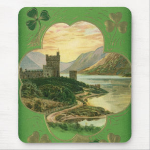 Vintage St. Patricks Day Greetings Shamrock Castle Mouse Mat