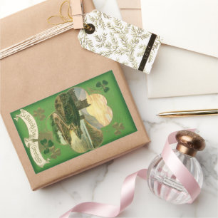 Vintage St. Patricks Day Greetings Shamrock Castle Rectangular Sticker