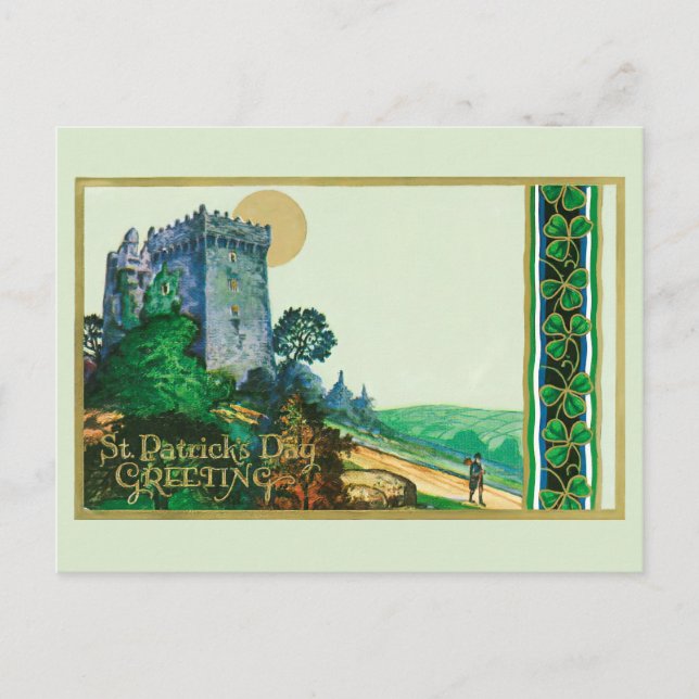 Vintage St. Patrick's Day Greetings With Castle Postcard (Front)