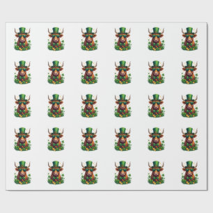 Vintage St. Patricks Day Highland Cow with Shamroc Wrapping Paper