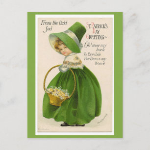 Vintage St Patricks Day Irish Girl Green Postcard