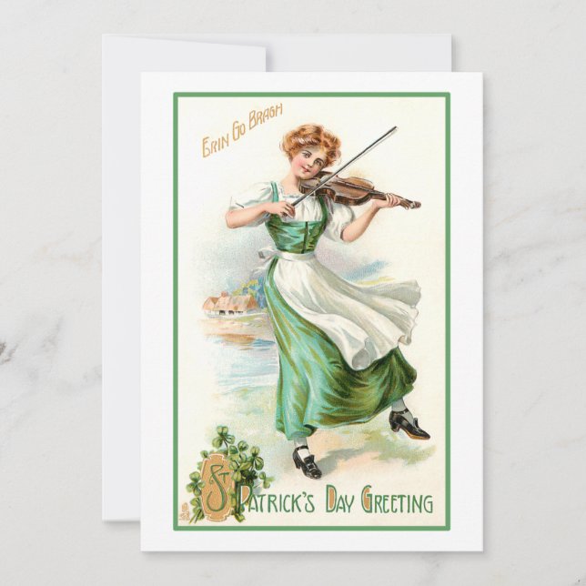 Vintage St. Patrick's Day Irish Lass Holiday Card (Front)