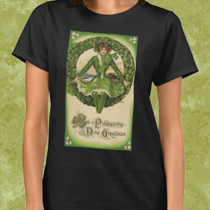 Vintage St. Patrick's Day, Irish Lass in a Wreath T-Shirt