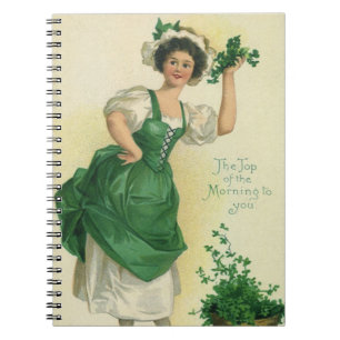 Vintage St. Patrick's Day Lass, Lucky Shamrocks Notebook