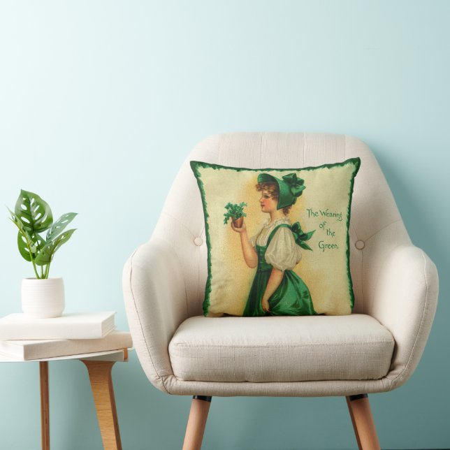 Vintage St. Patrick's Day Lass Wearing Green Cushion (Chair)